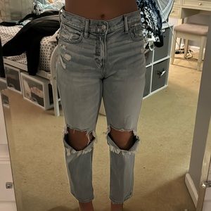 American eagle stretch super high waisted ripped ankle straight jeans